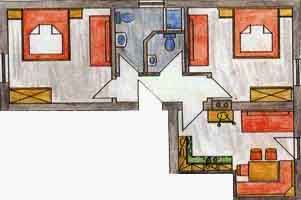 Floor plan of holiday apartment 1 in the Walch guest house